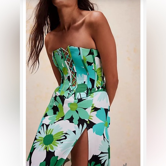 AFRM 70s Psychedelic Floral Print Crepe High
Waist Side Slit Maxi Skirt Set S/P - Picture 11 of 12